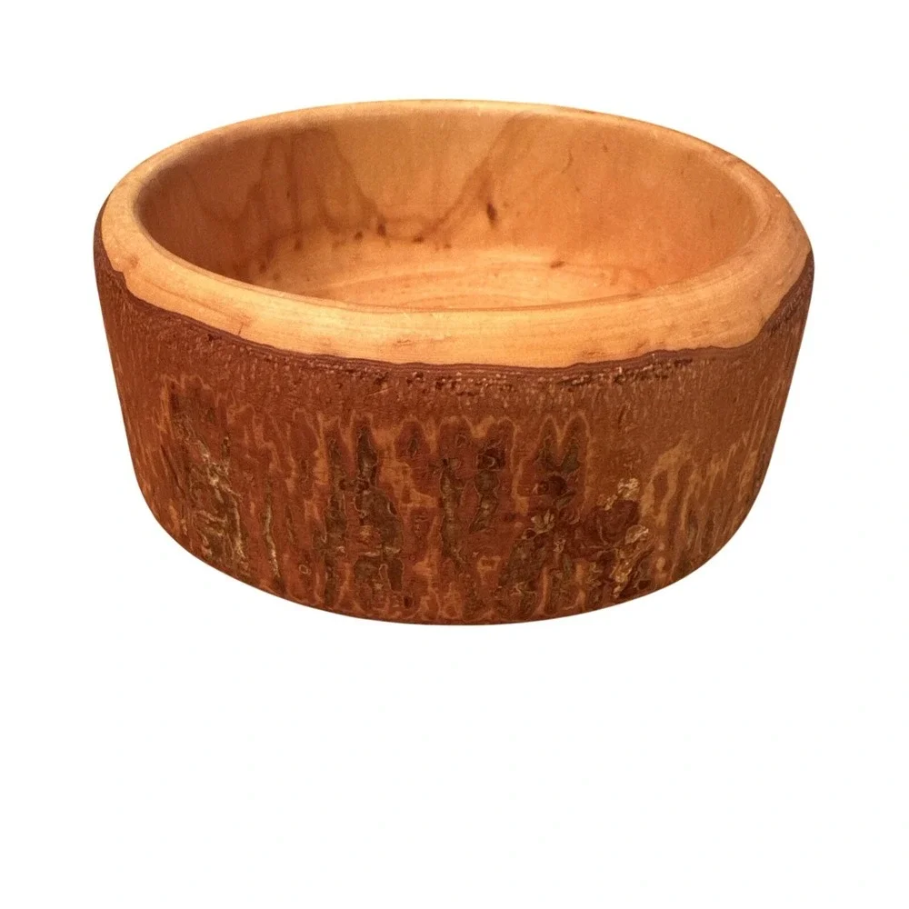 Vintage Live‎ Edge Wood Hand Made Turned Bowl Brown Excellent Rustic Bark Trim